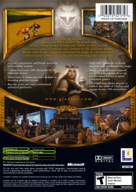 Gladius (USA) box cover back